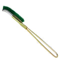 Green nylon wire brush with angled head and metal handle for rust removal.