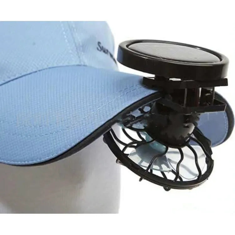 Black solar powered clip-on fan panel for outdoor cooling with rectangular or round bottom options