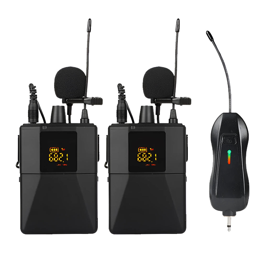 Black Little Bee X3 lavalier wireless microphone with clip and USB-C charging port.