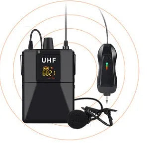 Black Little Bee X3 lavalier wireless microphone with clip and USB-C charging port.