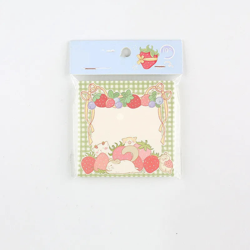 Kawaii 80x80mm memo pad with 100 paper sheets and strawberry milk berry cover design