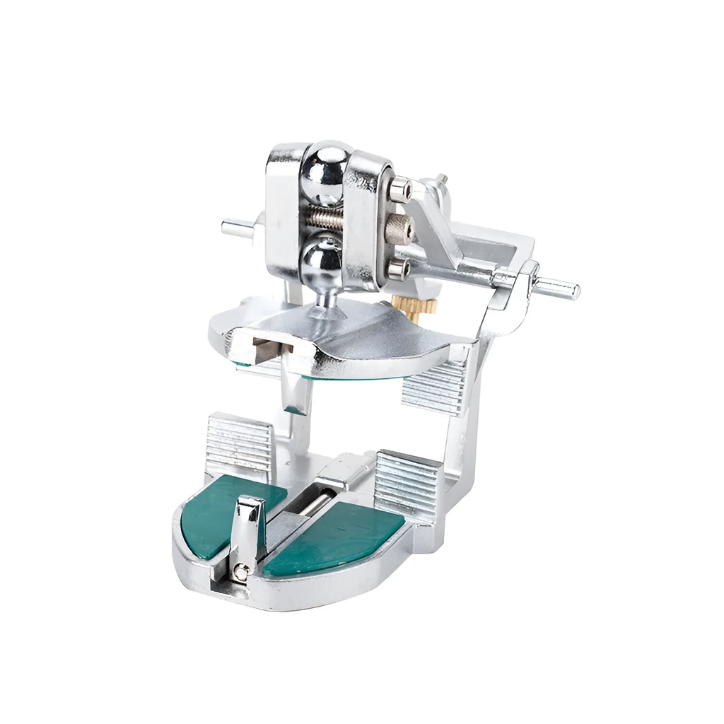 Korean-style dental articulator with adjustable settings and two mounting pins