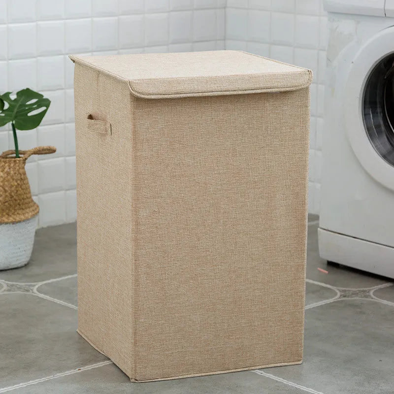 Washable fabric laundry sorting box in beige colour with cotton linen cover