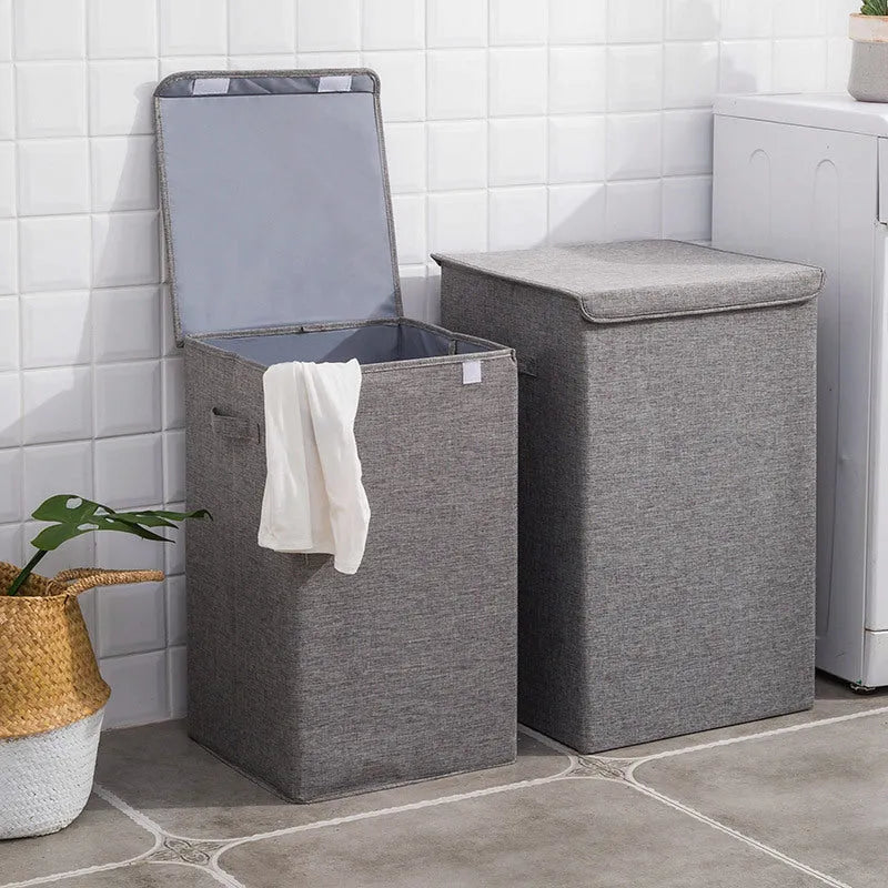 Washable fabric laundry sorting box in beige colour with cotton linen cover