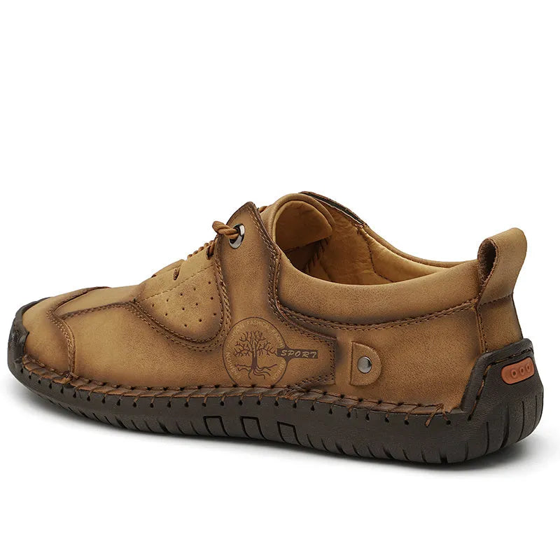 Men's casual microfiber shoes in black, gold, and khaki with round toe and plain design