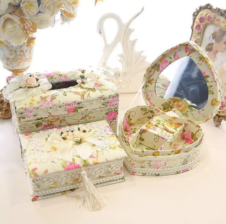 Ceramic tissue box jewellery organiser in bright pink, green or apricot colours