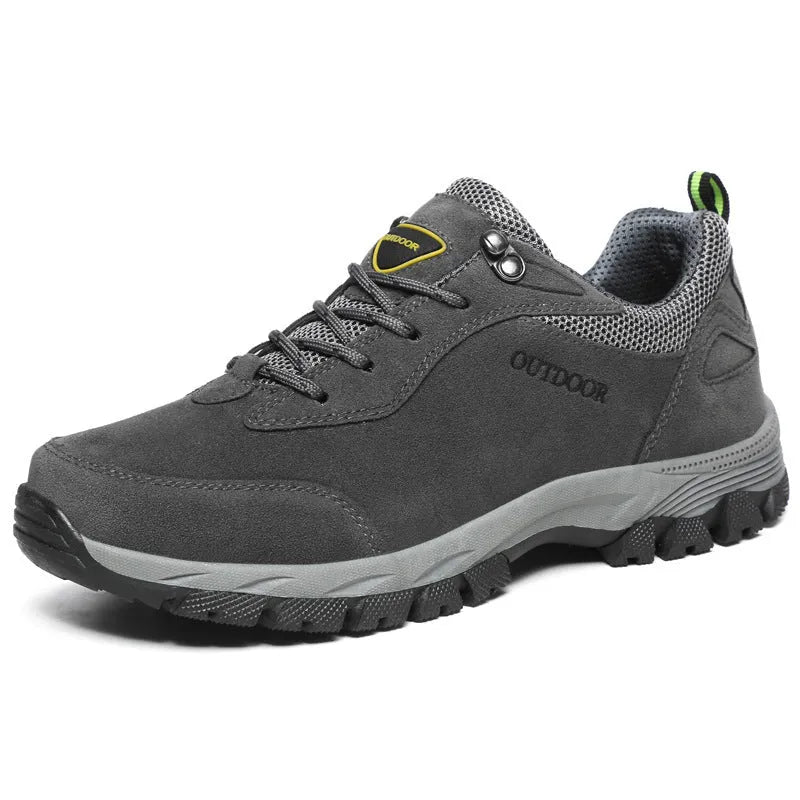 Men's low upper hiking shoes in army green mesh with viscose sole available in large sizes
