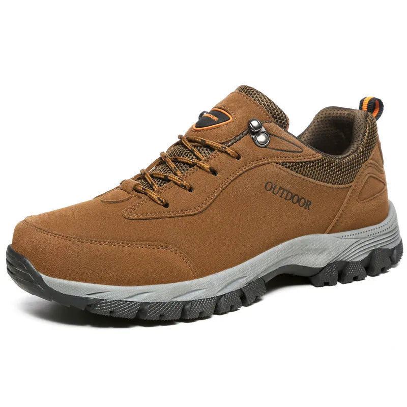 Men's low upper hiking shoes in army green mesh with viscose sole available in large sizes