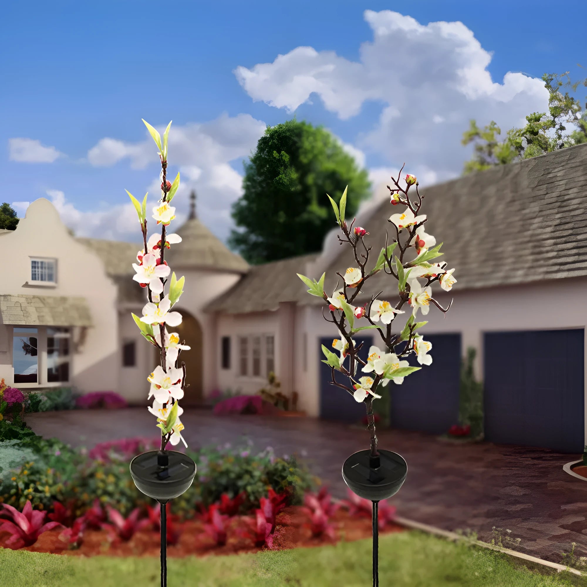 Solar-powered cherry blossom firework string lights for outdoor garden decoration