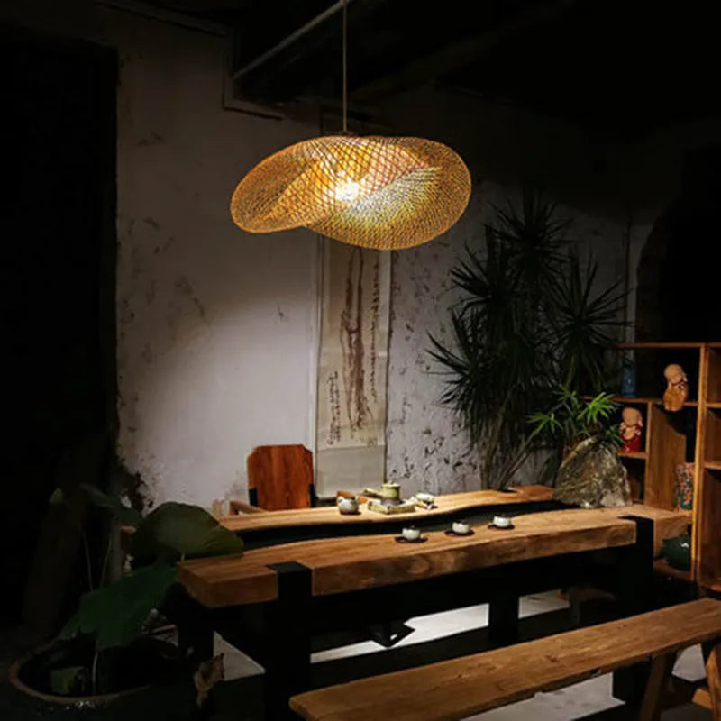 40cm diameter bamboo chandelier lamp in traditional Chinese style for tea room lighting