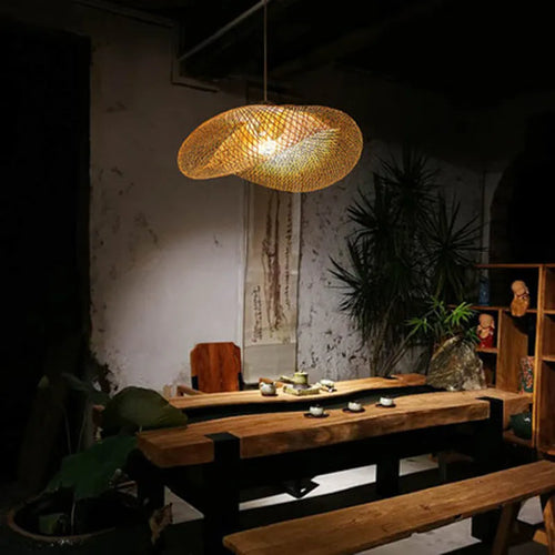 40cm diameter bamboo chandelier lamp in traditional Chinese style for tea room lighting