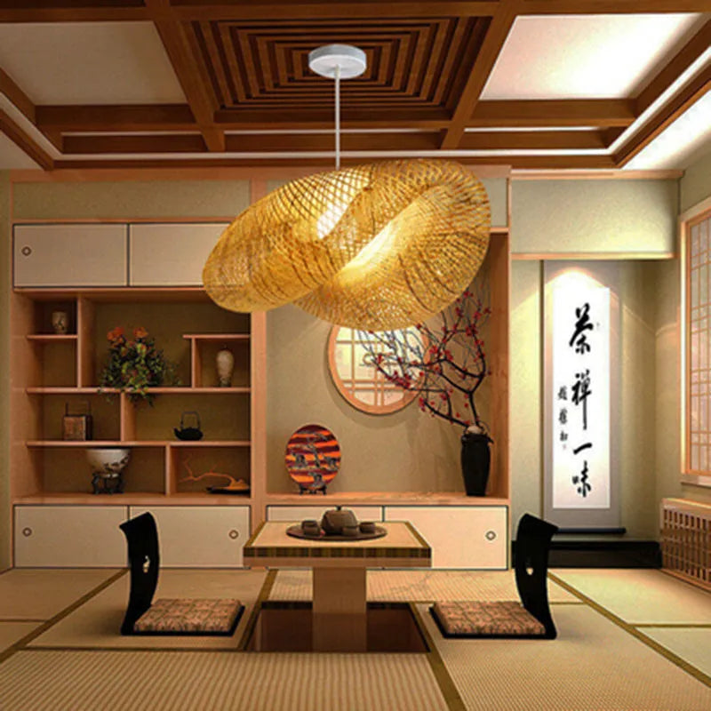 40cm diameter bamboo chandelier lamp in traditional Chinese style for tea room lighting