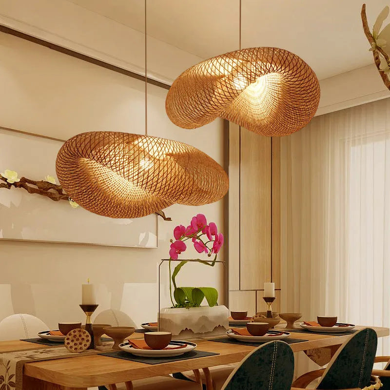 40cm diameter bamboo chandelier lamp in traditional Chinese style for tea room lighting