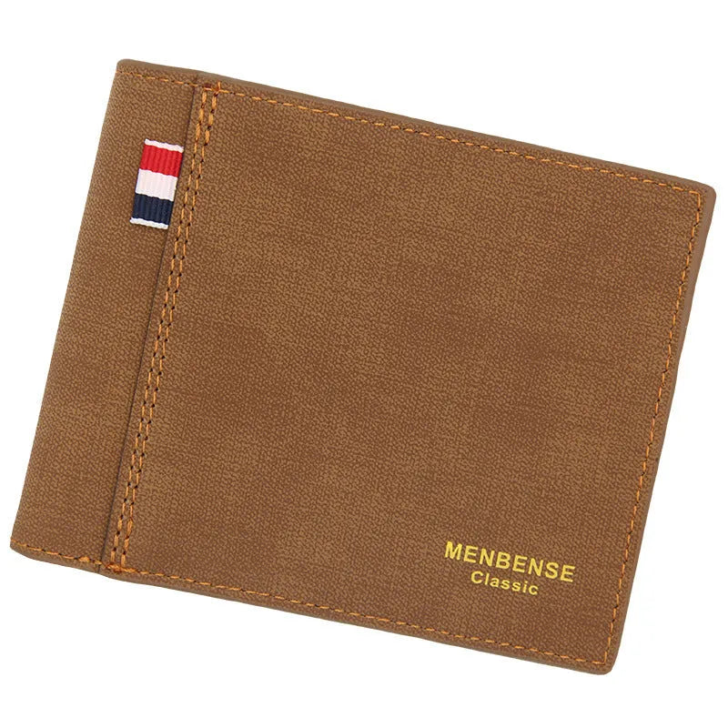 Men's retro-style tri-fold leather wallet showing organisation compartments in black colour option