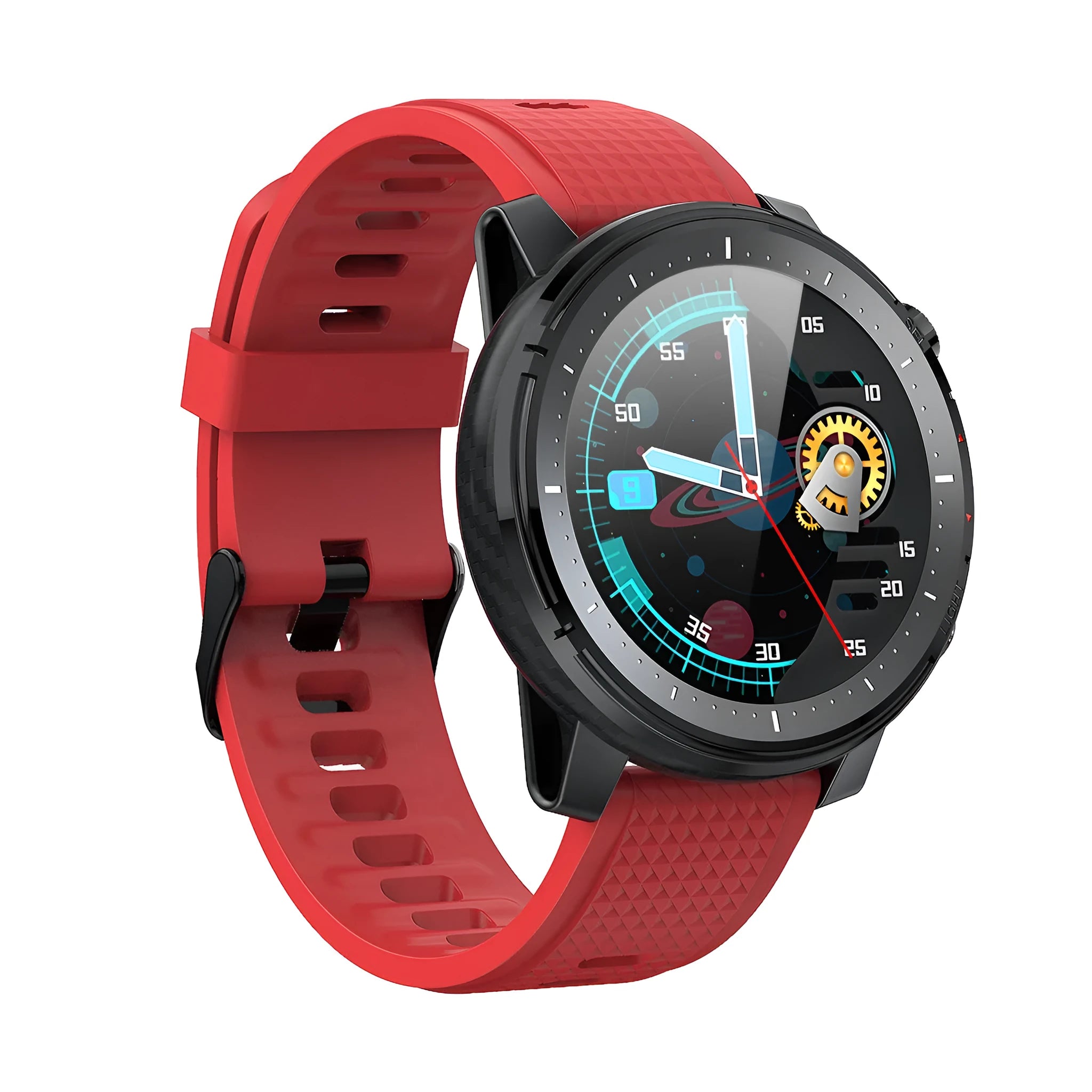 Android smart watch for men with IP68 waterproof rating, 1.3-inch round touchscreen, and silicone wrist strap