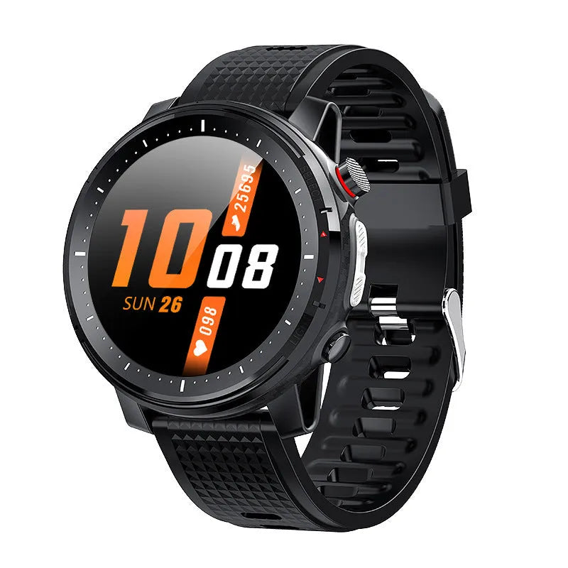 Android smart watch for men with IP68 waterproof rating, 1.3-inch round touchscreen, and silicone wrist strap
