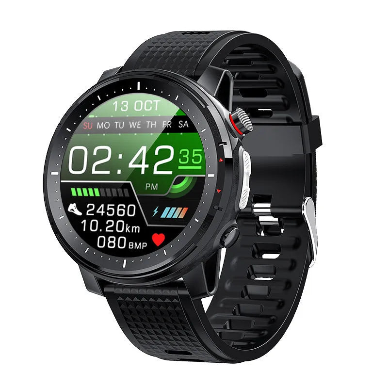 Android smart watch for men with IP68 waterproof rating, 1.3-inch round touchscreen, and silicone wrist strap