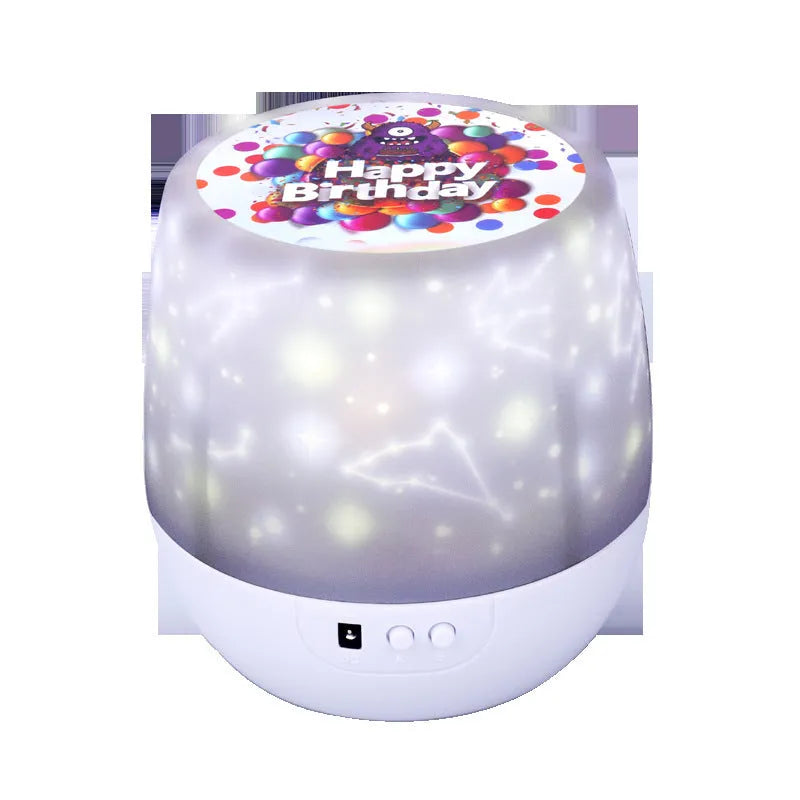 Starry sky projector lamp displaying cosmic patterns with Bluetooth connectivity and USB power