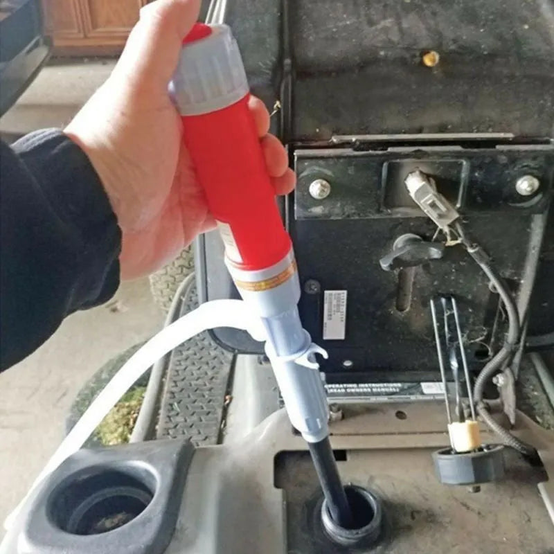 Manual hand siphon pump made of PP plastic for transferring fuel and oil in blue or red