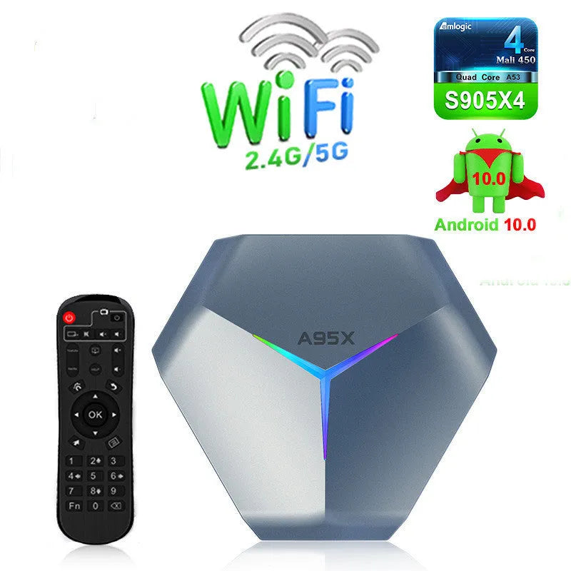 8K network player set-top box with remote control and cables