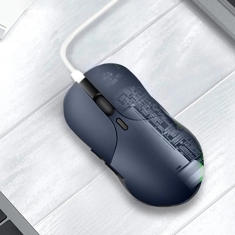 Blue wireless voice mouse with translation feature and voice control button