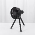 Small adjustable desktop fan with bending head on octopus tripod base in various colour options