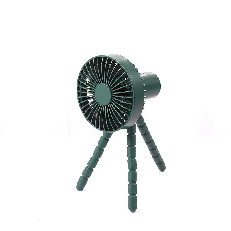Small adjustable desktop fan with bending head on octopus tripod base in various colour options