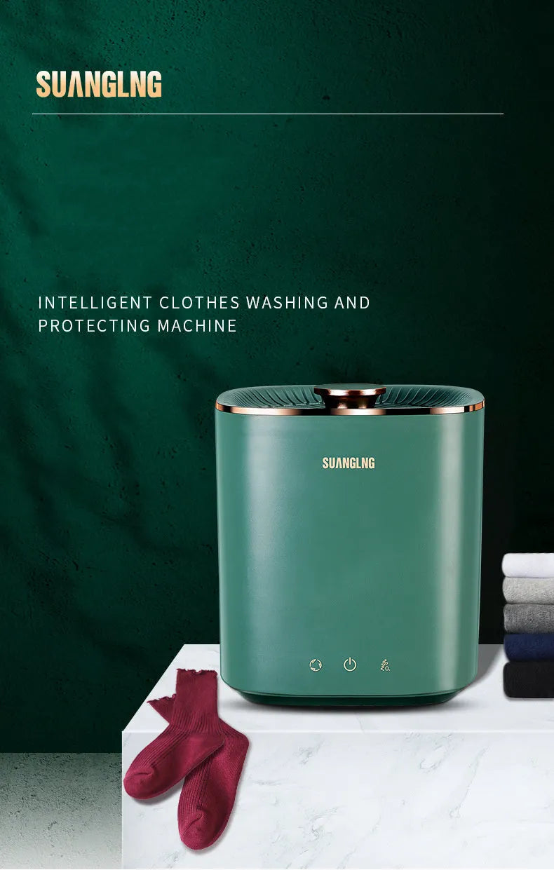 Green or white mini portable washing machine with ozone sterilisation for underwear and socks