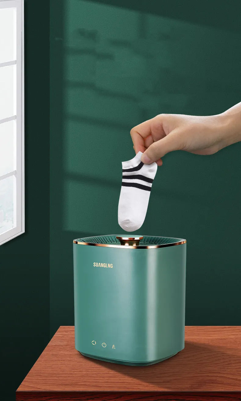 Green or white mini portable washing machine with ozone sterilisation for underwear and socks