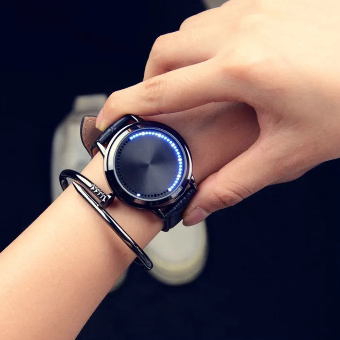 Electronic digital watch with blue light display in black or white colour for casual everyday wear