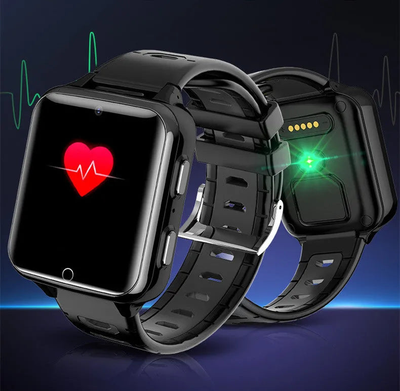 Children's smart watch with colour screen and silicone strap showing face recognition and Bluetooth calling functions