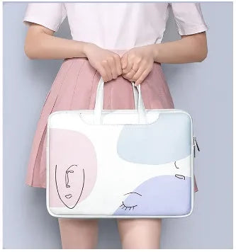 15.6-inch waterproof PU leather laptop bag in blue with zipper closure and soft handle