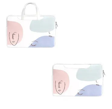 15.6-inch waterproof PU leather laptop bag in blue with zipper closure and soft handle