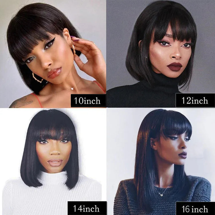 Unice Hair black human hair wig with 10 inch length and machine construction