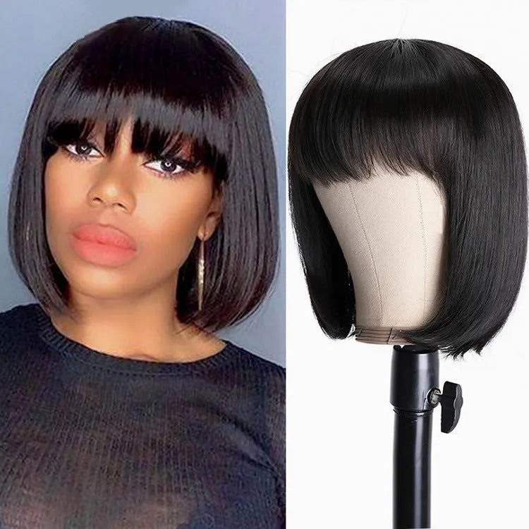 Unice Hair black human hair wig with 10 inch length and machine construction