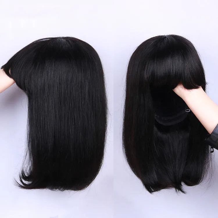 Unice Hair black human hair wig with 10 inch length and machine construction