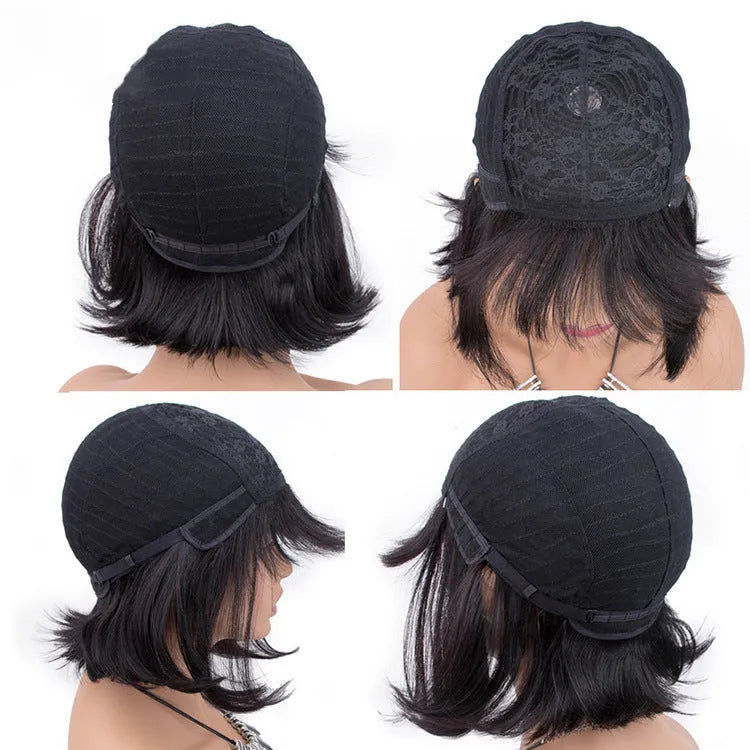 Unice Hair black human hair wig with 10 inch length and machine construction