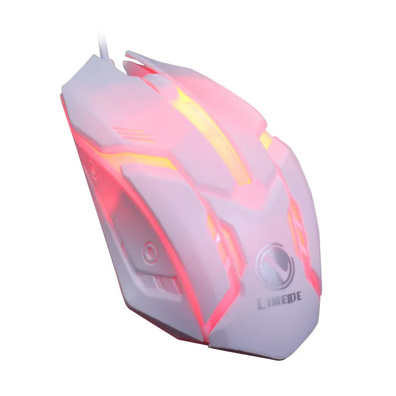 Wired computer mouse with luminous glow effect in black or white colour with USB cable