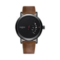 Men's turntable-style watch with metal case, analogue dial, and pin buckle strap