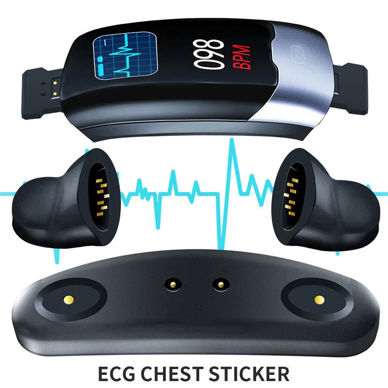 Smart bracelet with digital display showing heart rate, worn on wrist