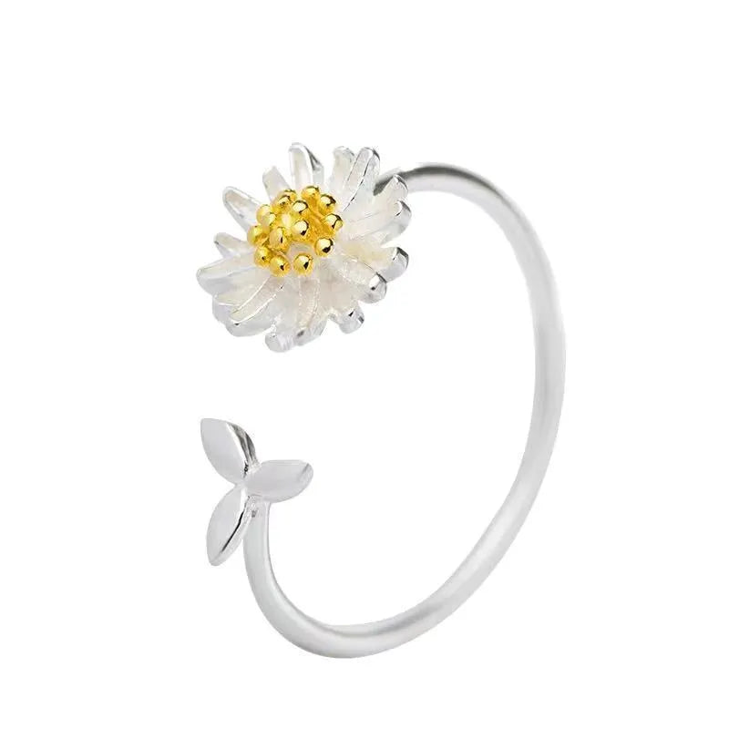 925 sterling silver adjustable sunflower ring for women in silver colour with open band