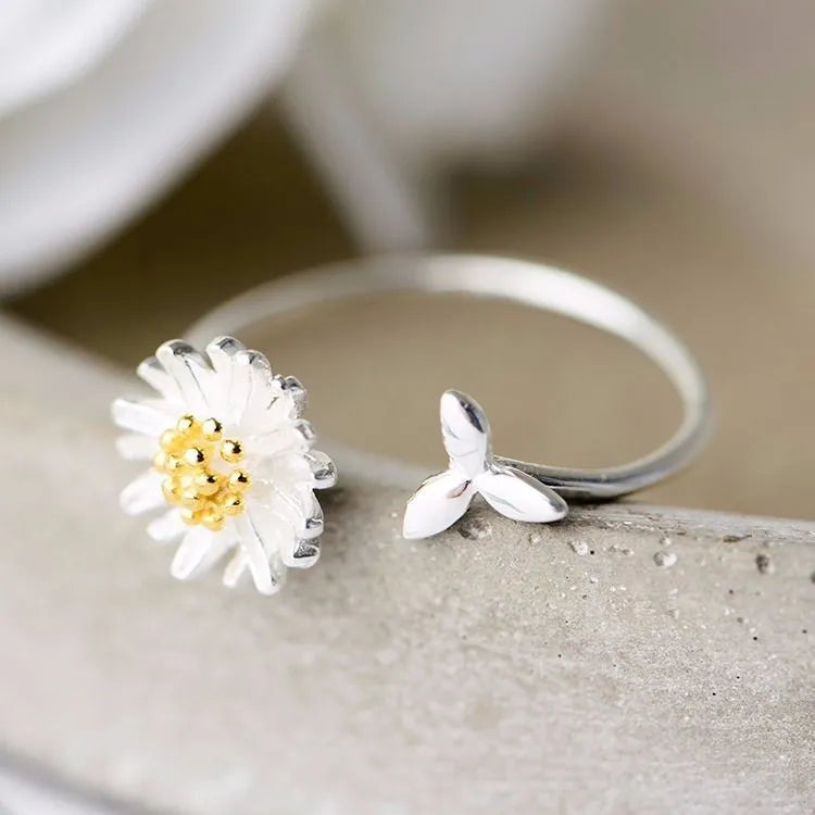 925 sterling silver adjustable sunflower ring for women in silver colour with open band