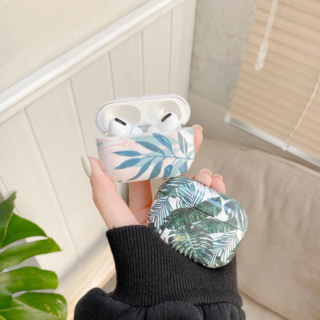 Banana leaves tropical leaf design TPU case for AirPods 1/2 and AirPods Pro in blue or green