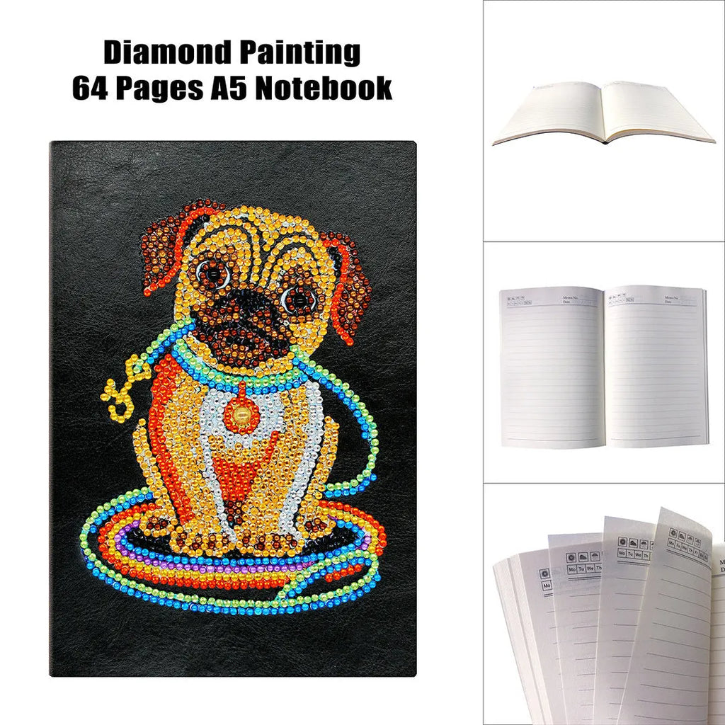 Black A5 hardcover diamond painting notebook with 50 blank pages for DIY craft projects