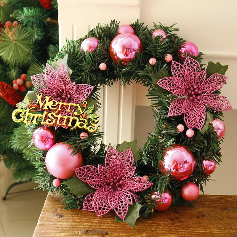 30cm multicoloured plastic Christmas wreath in blue, gold, pink, purple, red, or silver options.