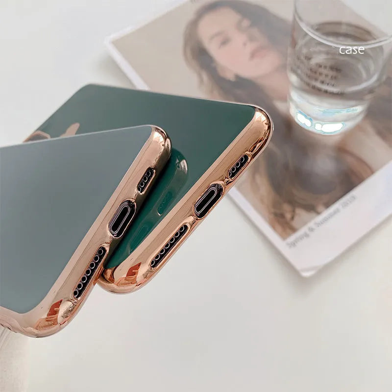 Solid colour TPU phone back cover for iPhone, shown in Blue, Claret, Pink, and Green.
