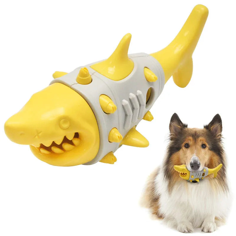 Shark tooth patterned dog chew toy for teething puppies and dental cleaning in blue colour