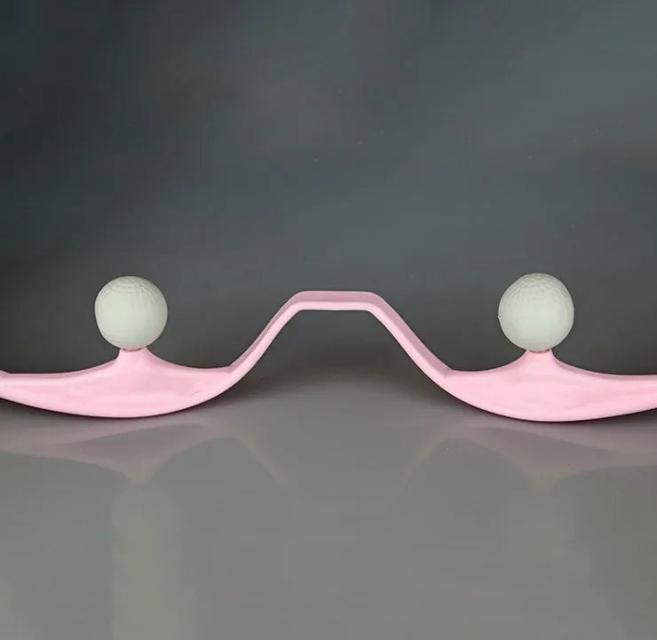 Blue manual neck massager hand roller with swan design and adjustable stand on a white background.