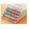 100 colour gel pen set with watercolour effects and dual tip sizes in plastic barrels