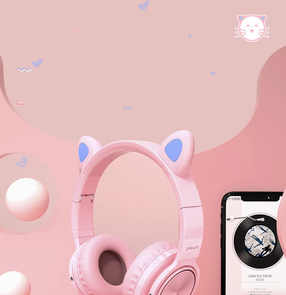 Pink and white wireless Bluetooth headset with head-mounted design and 40mm speakers